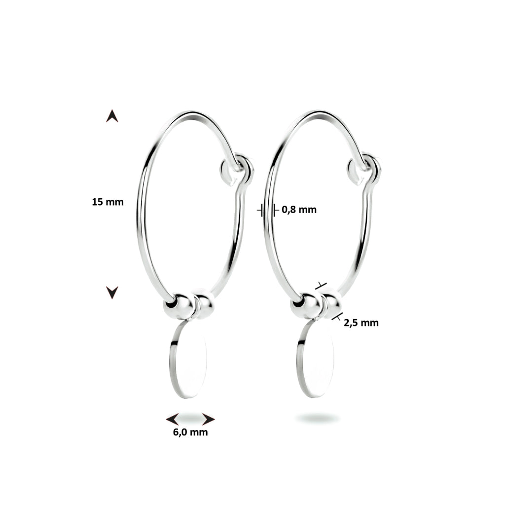 Oorringen rondje bolletjes zilver gerhodineerd