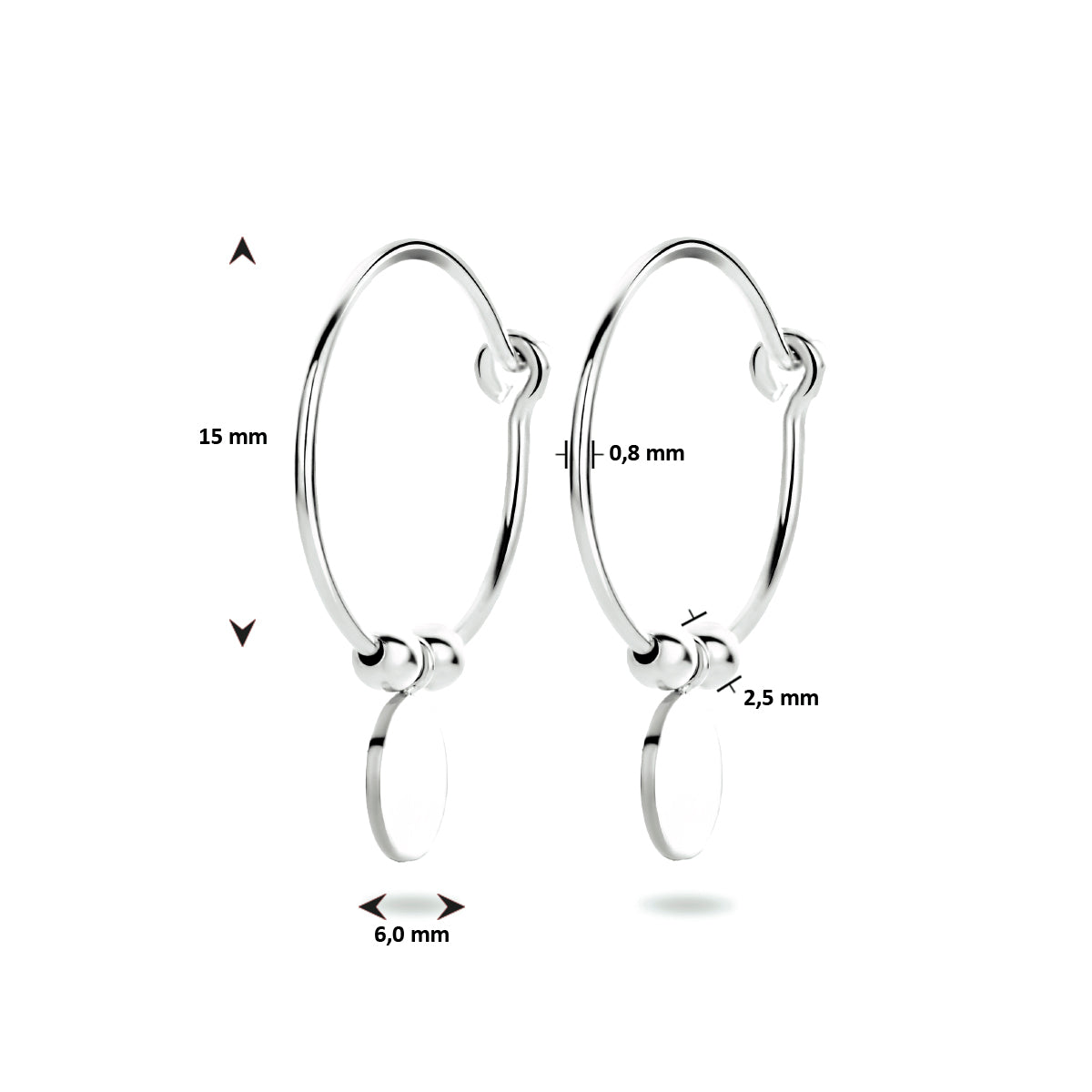 Oorringen rondje bolletjes zilver gerhodineerd