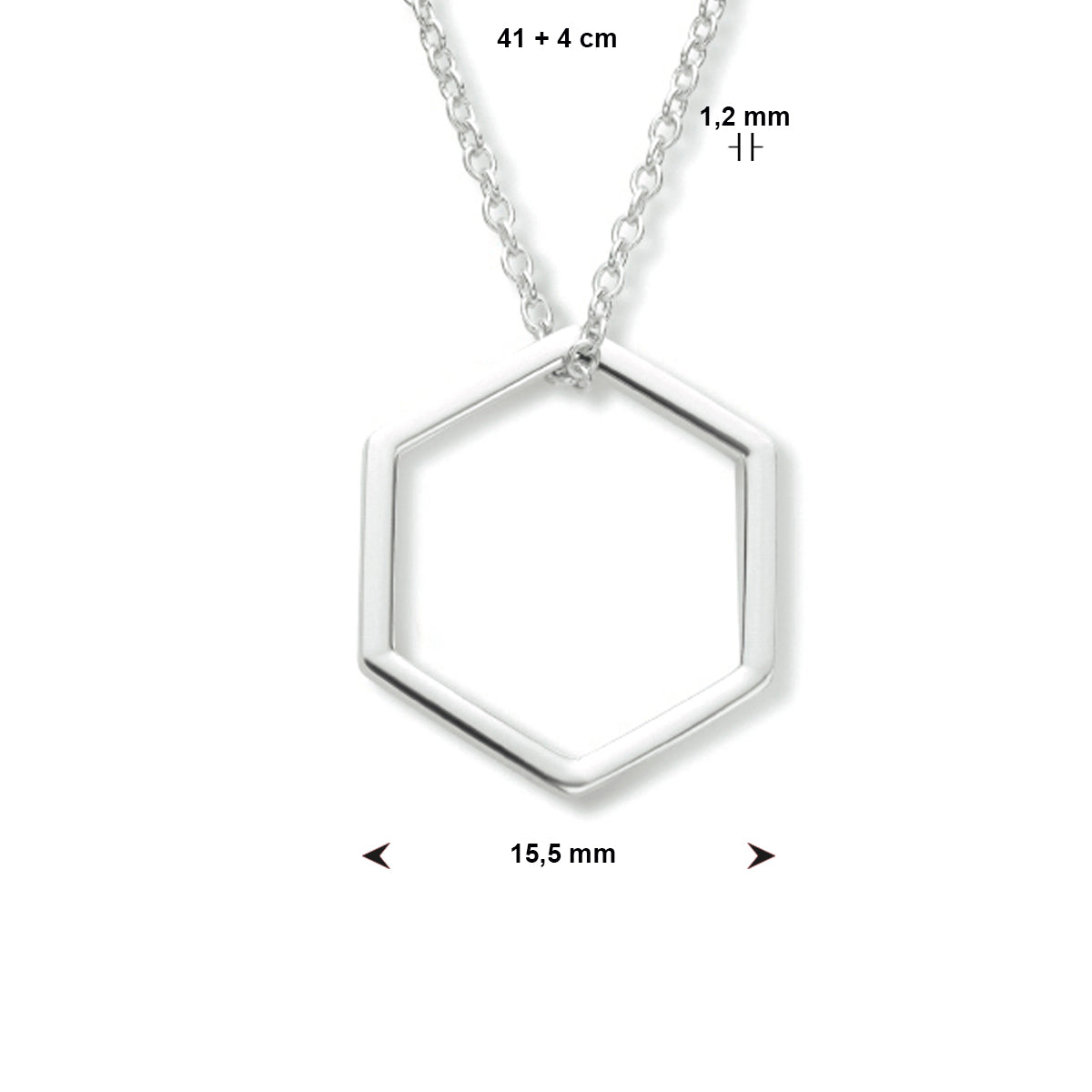 Collier zeshoek 41 + 4 cm zilver gerhodineerd