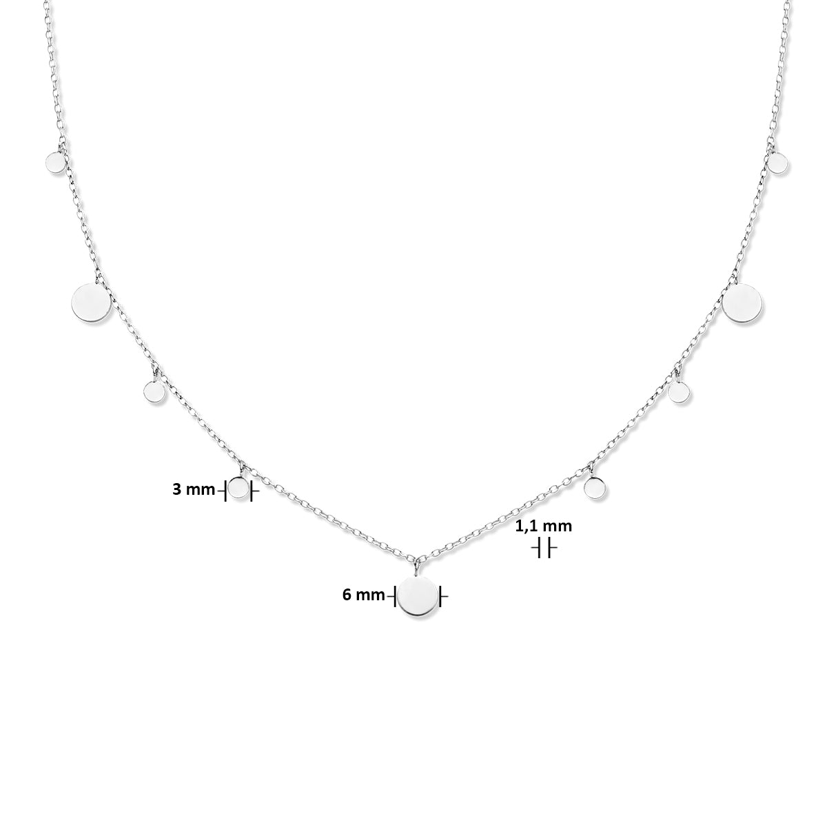 Collier rondjes 41 + 4 cm zilver gerhodineerd