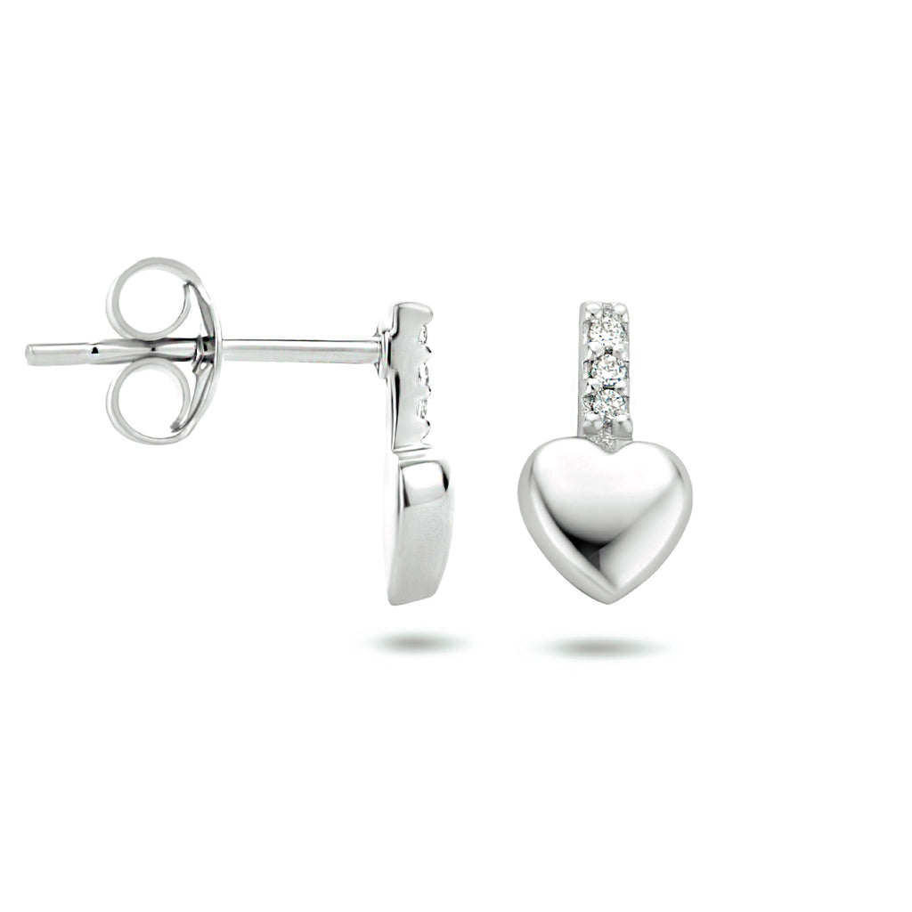 Oorknoppen hart zirkonia zilver gerhodineerd