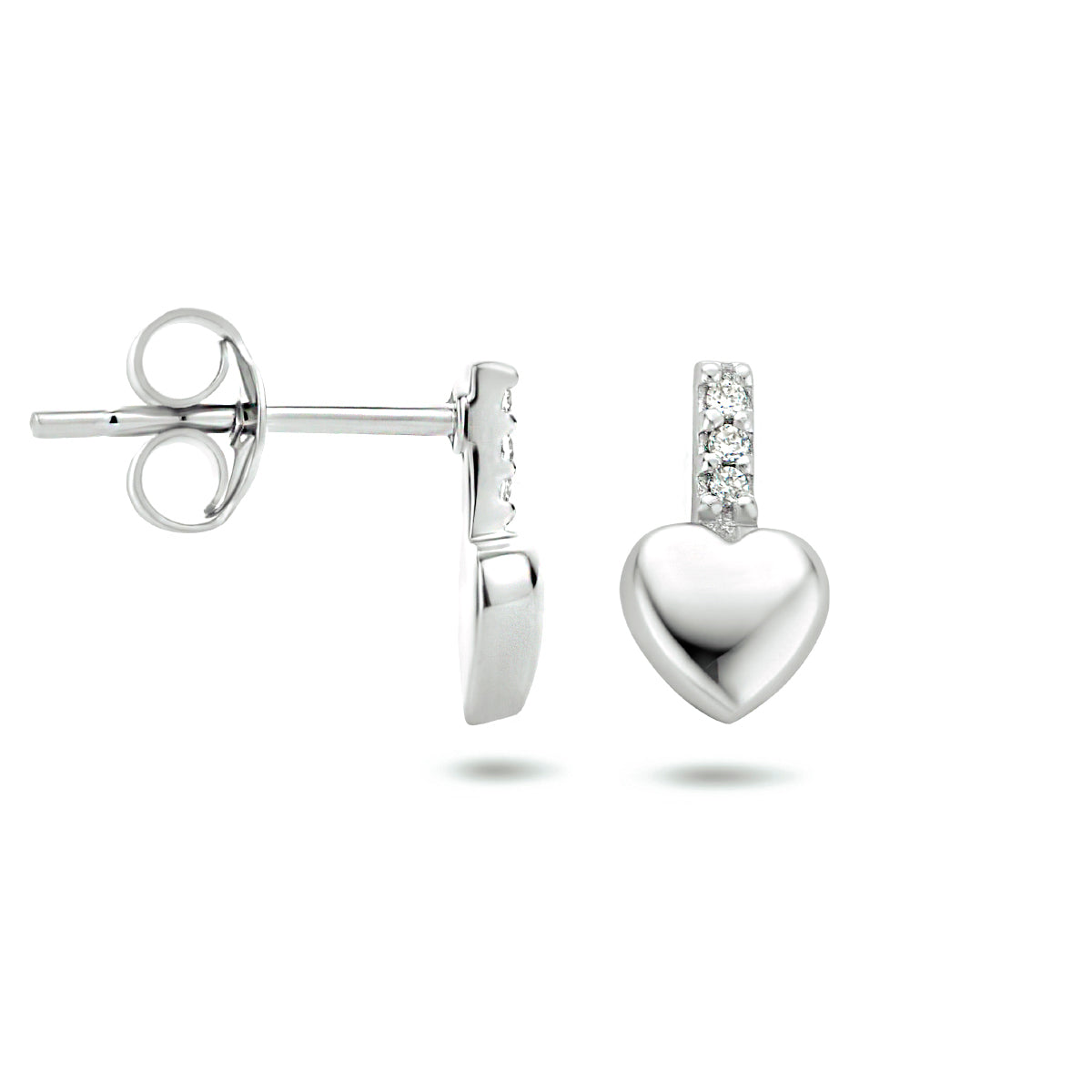 Oorknoppen hart zirkonia zilver gerhodineerd