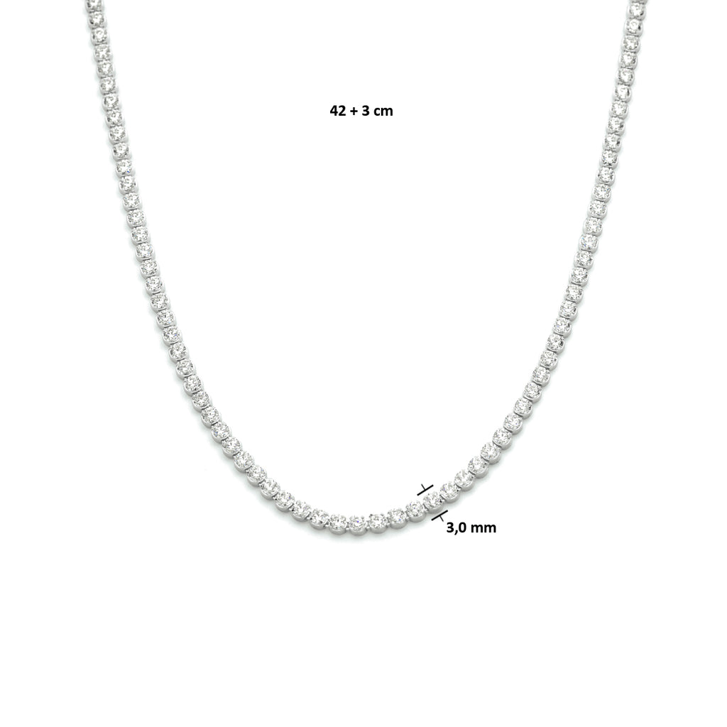 Collier zirkonia 3,1 mm 42 + 3 cm zilver gerhodineerd