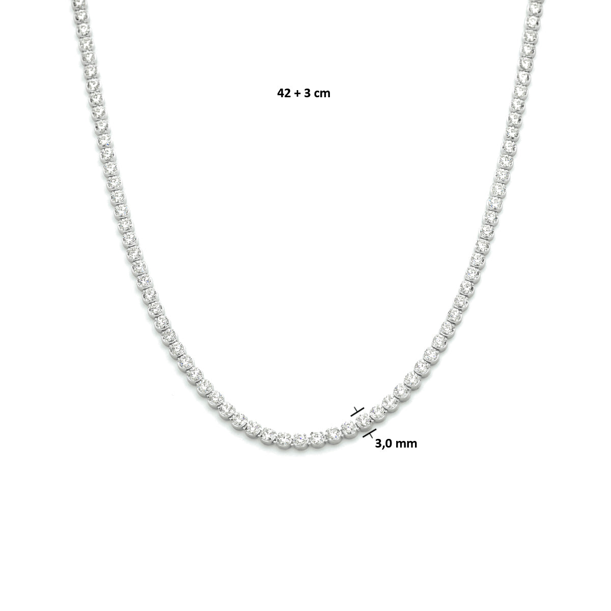 Collier zirkonia 3,1 mm 42 + 3 cm zilver gerhodineerd