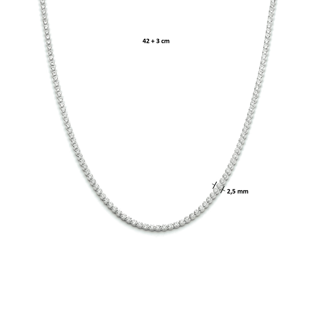 Collier zirkonia 2,5 mm 42 + 3 cm zilver gerhodineerd