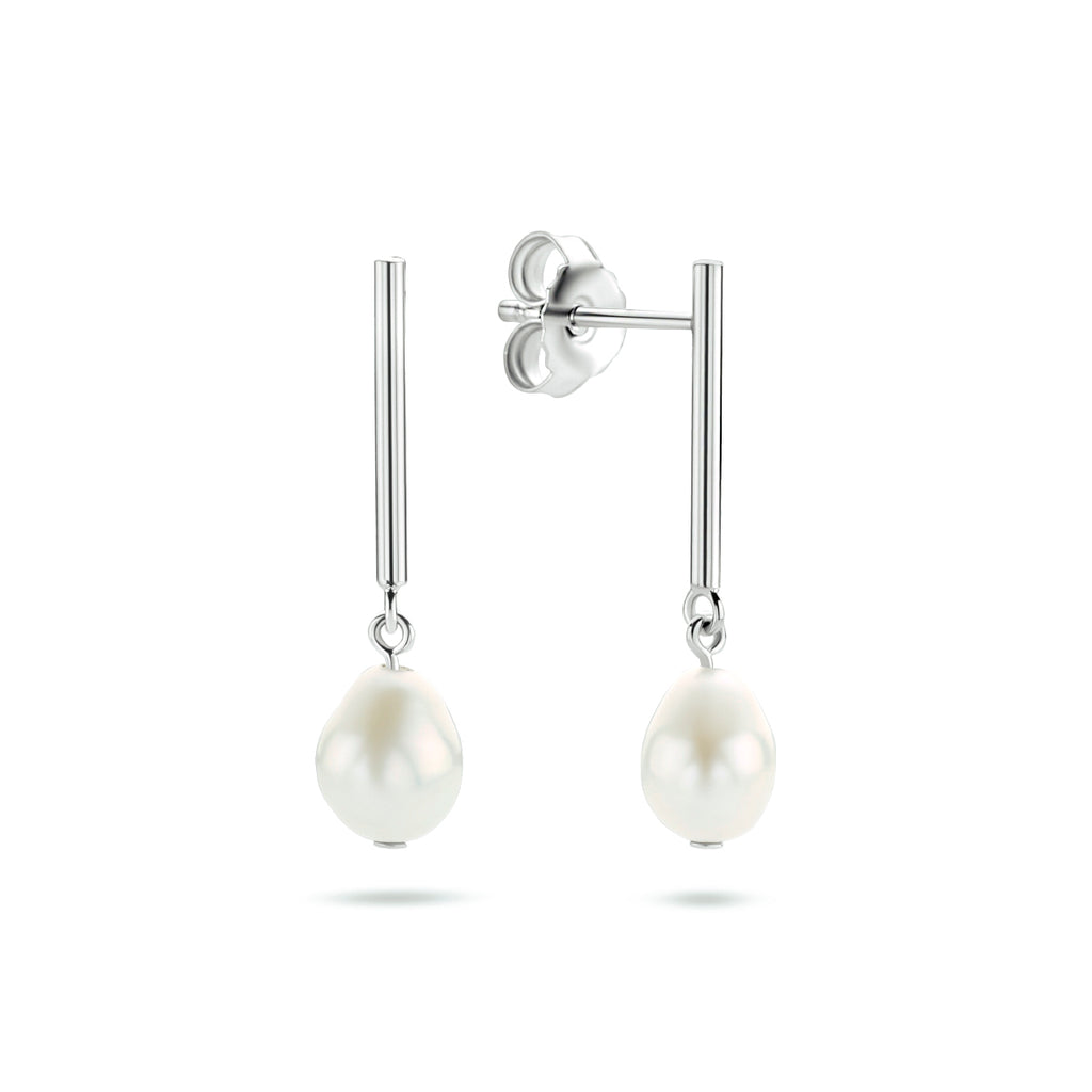 Oorhangers parel zilver gerhodineerd