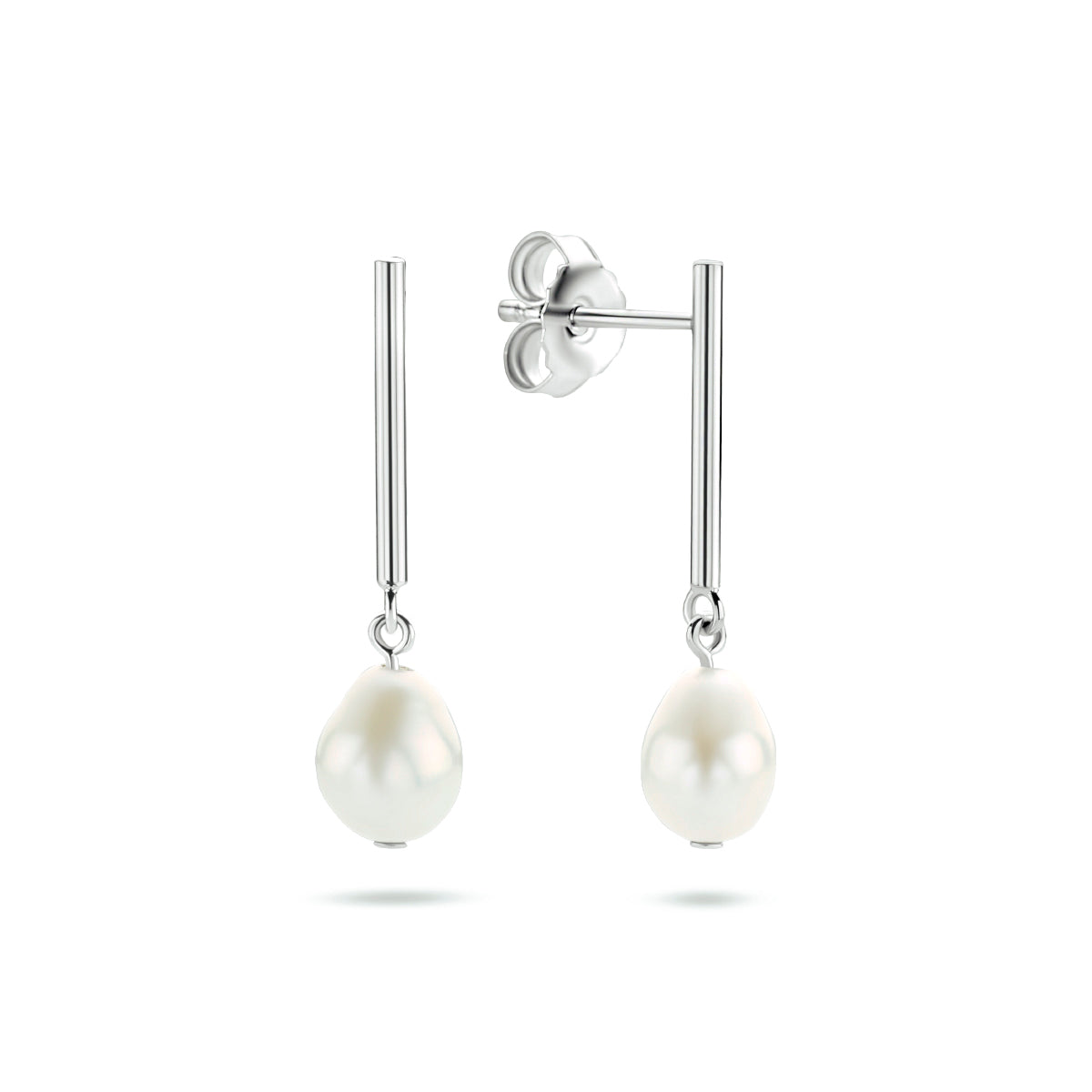 Oorhangers parel zilver gerhodineerd