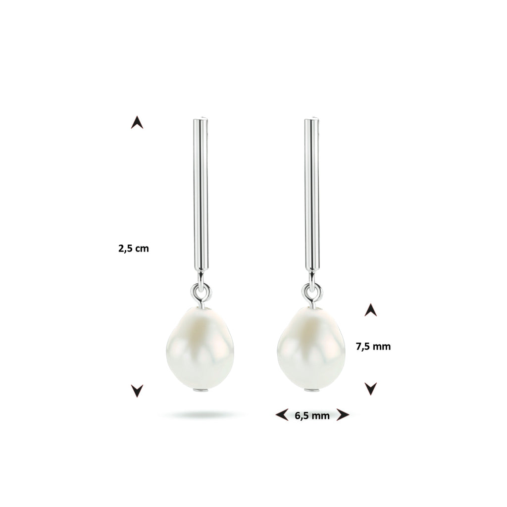 Oorhangers parel zilver gerhodineerd