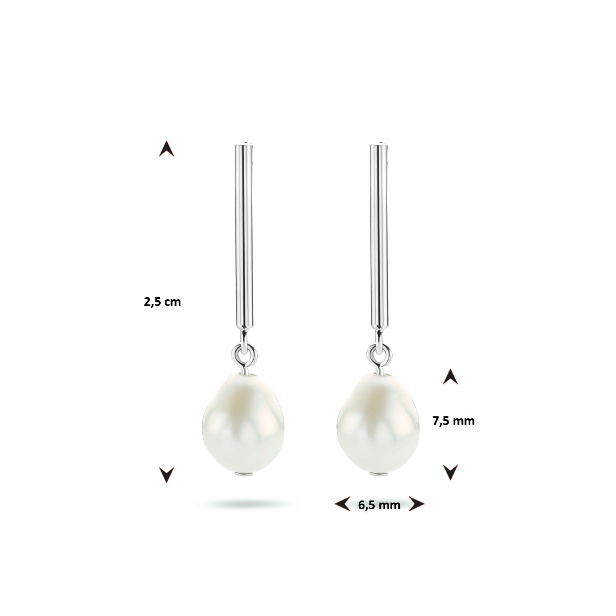 Oorhangers parel zilver gerhodineerd