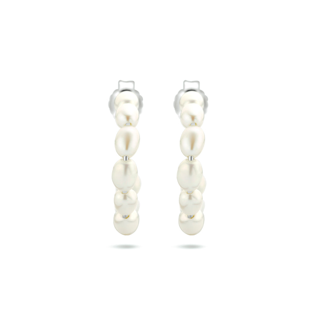 Stekeroorringen parel zilver gerhodineerd