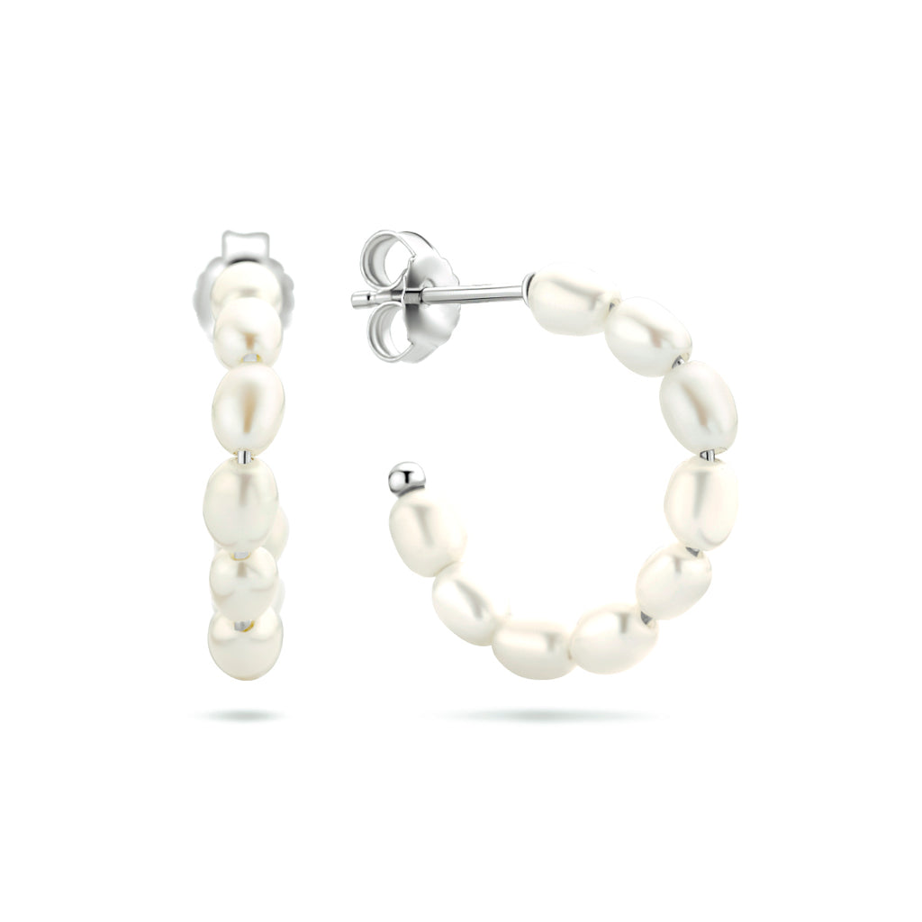 Stekeroorringen parel zilver gerhodineerd