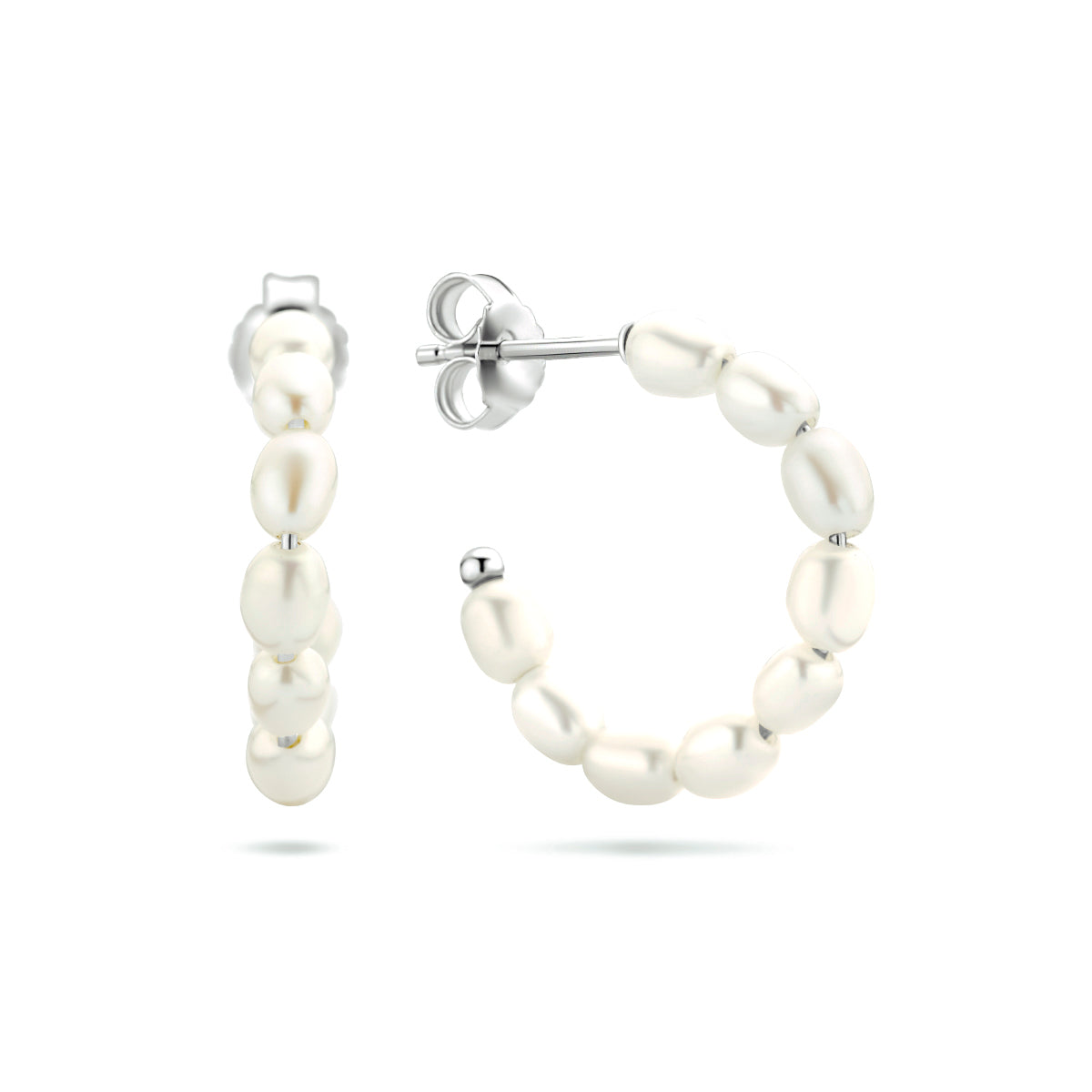 Stekeroorringen parel zilver gerhodineerd