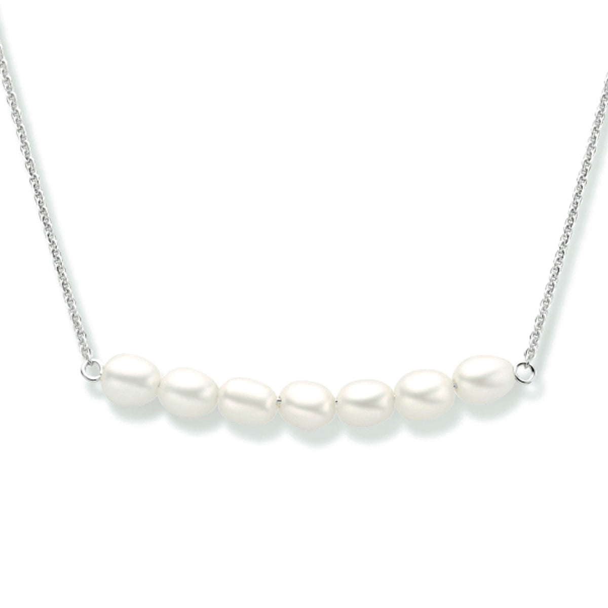 Collier parel 42 + 3 cm zilver gerhodineerd