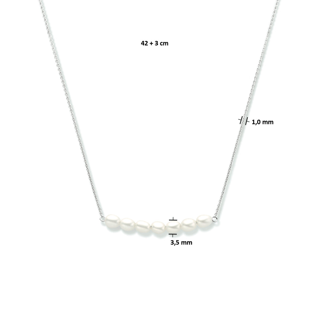 Collier parel 42 + 3 cm zilver gerhodineerd