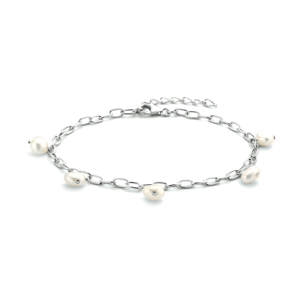Armband parel 18 + 3 cm zilver gerhodineerd
