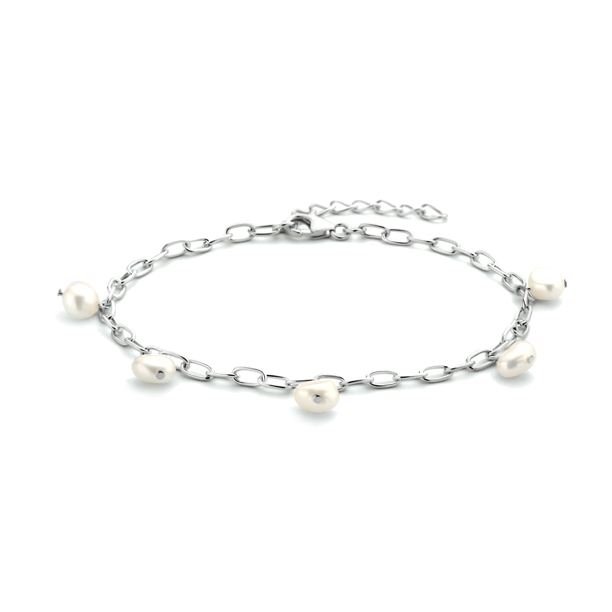 Armband parel 18 + 3 cm zilver gerhodineerd