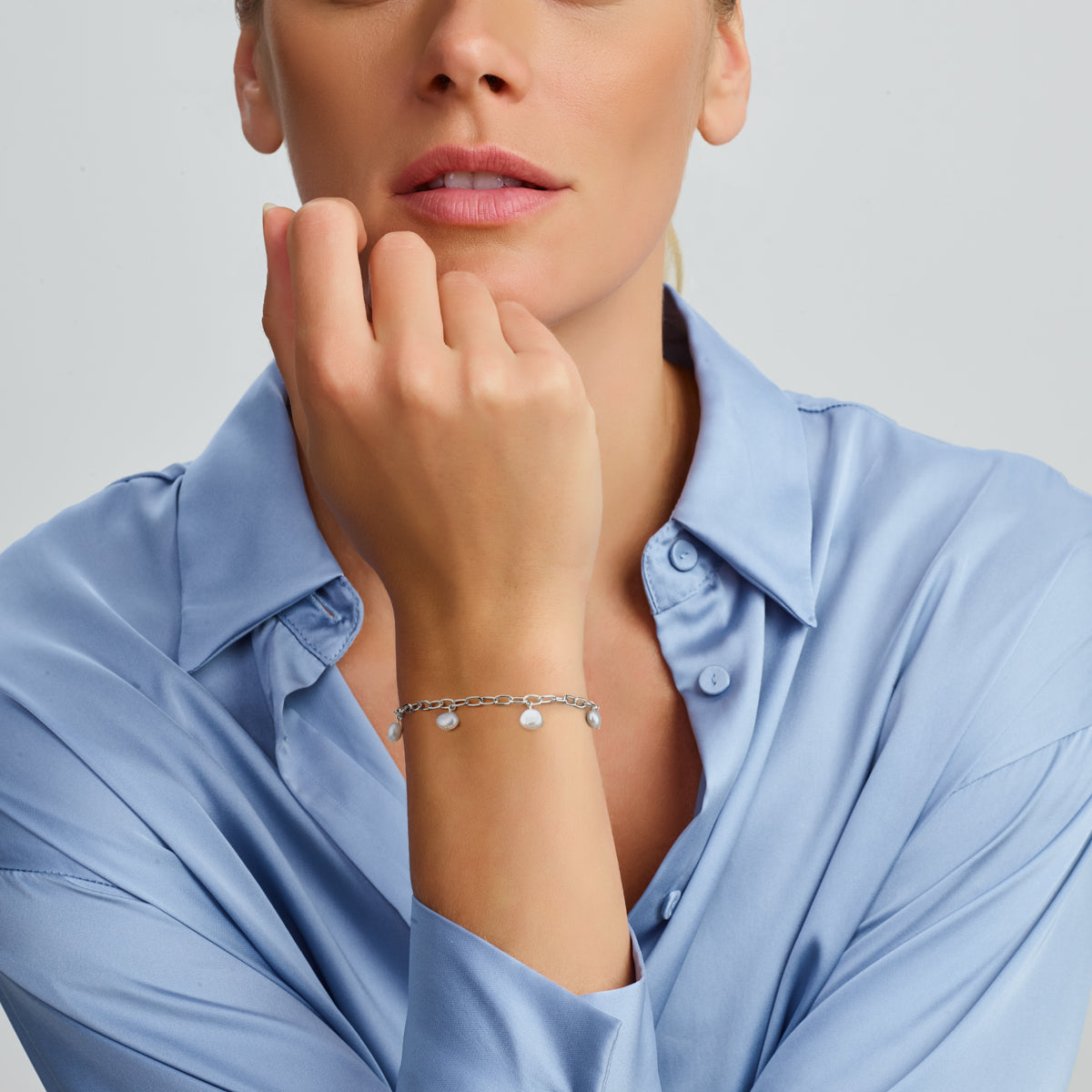 Armband parel 18 + 3 cm zilver gerhodineerd