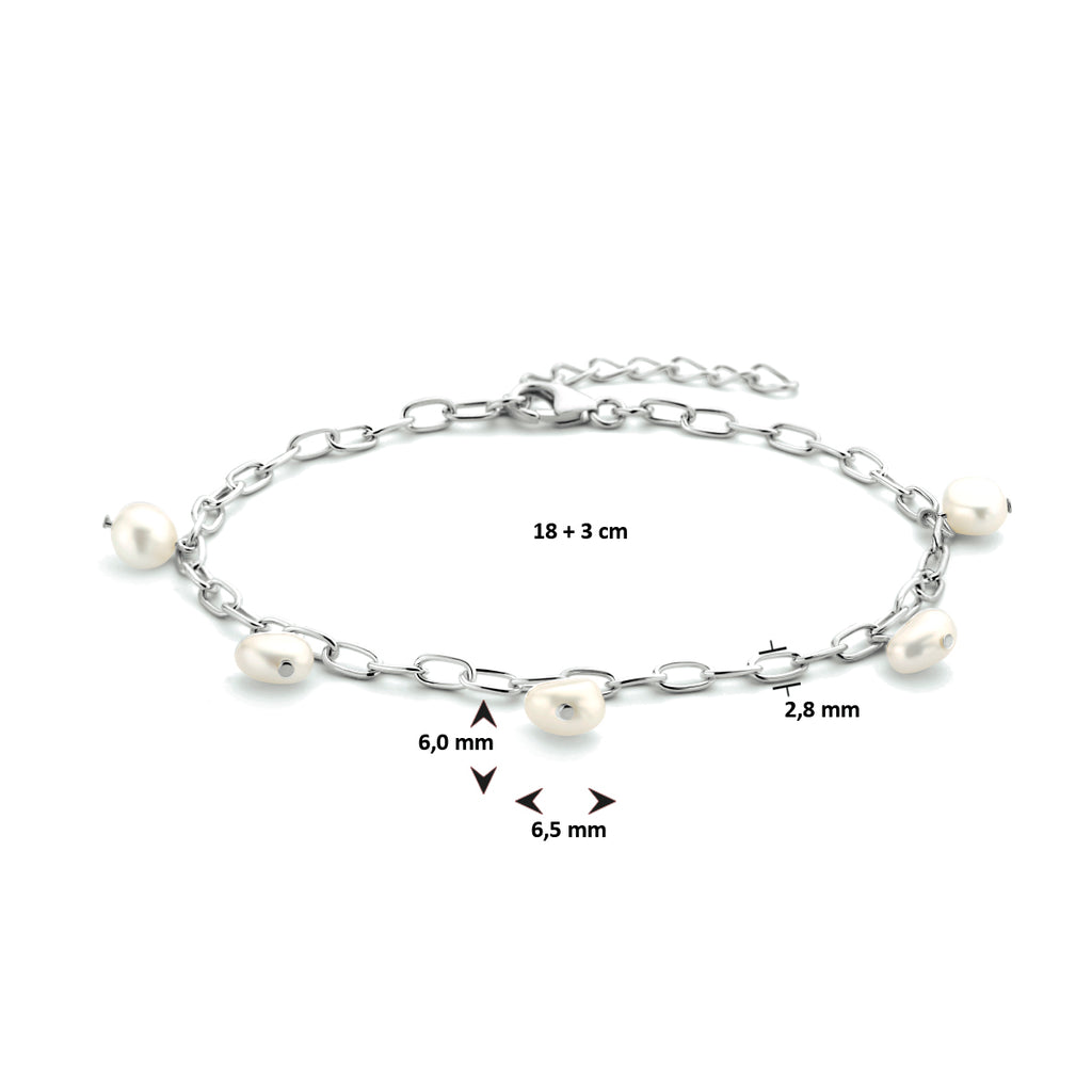 Armband parel 18 + 3 cm zilver gerhodineerd