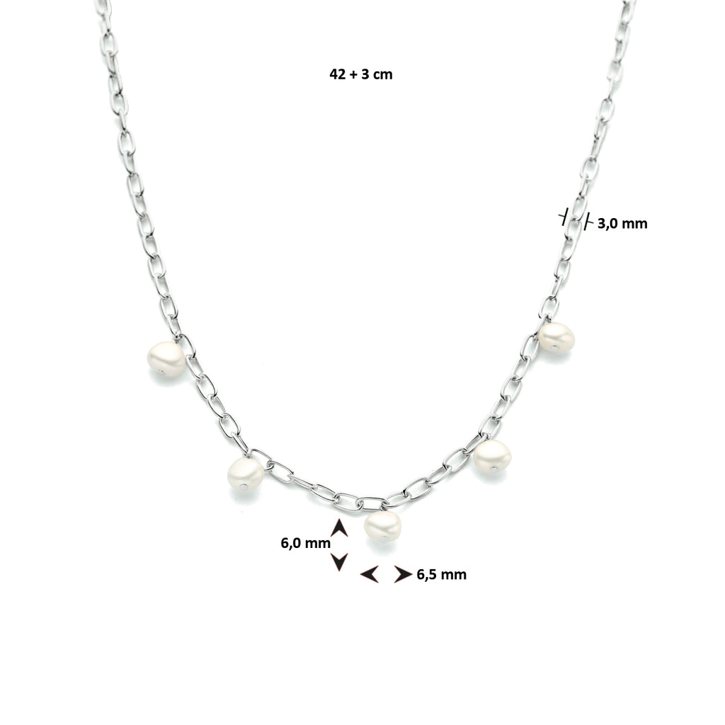 Collier parel 42 + 3 cm zilver gerhodineerd
