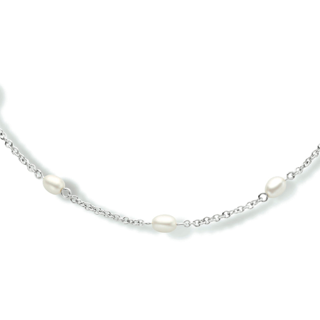 Collier parel 42 + 3 cm zilver gerhodineerd
