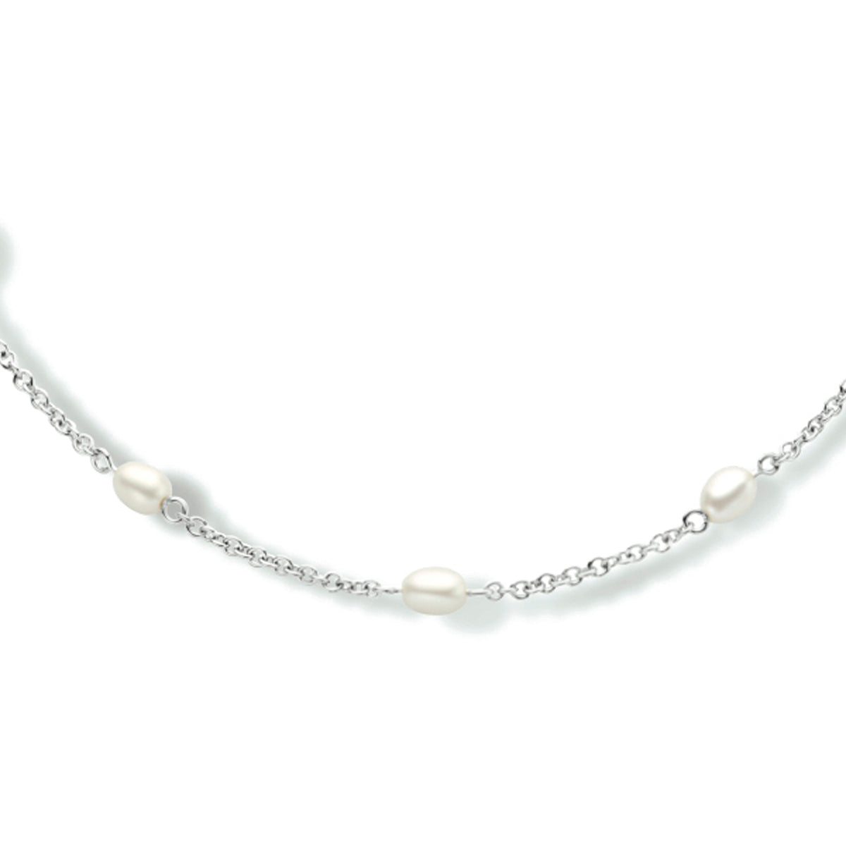Collier parel 42 + 3 cm zilver gerhodineerd