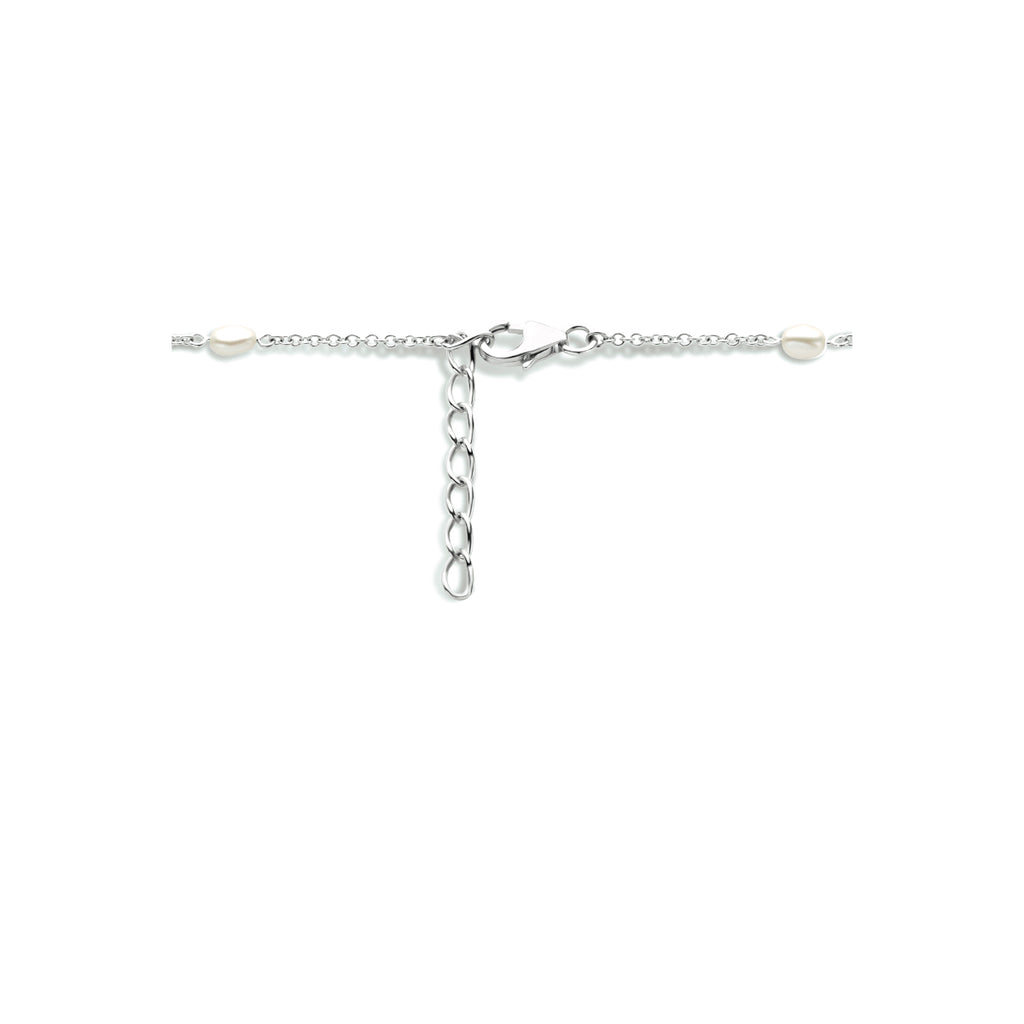 Collier parel 42 + 3 cm zilver gerhodineerd