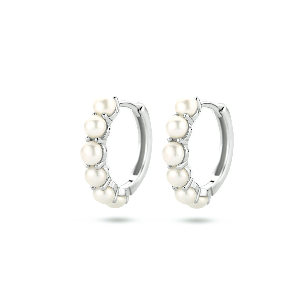 Klapoorringen parel zilver gerhodineerd