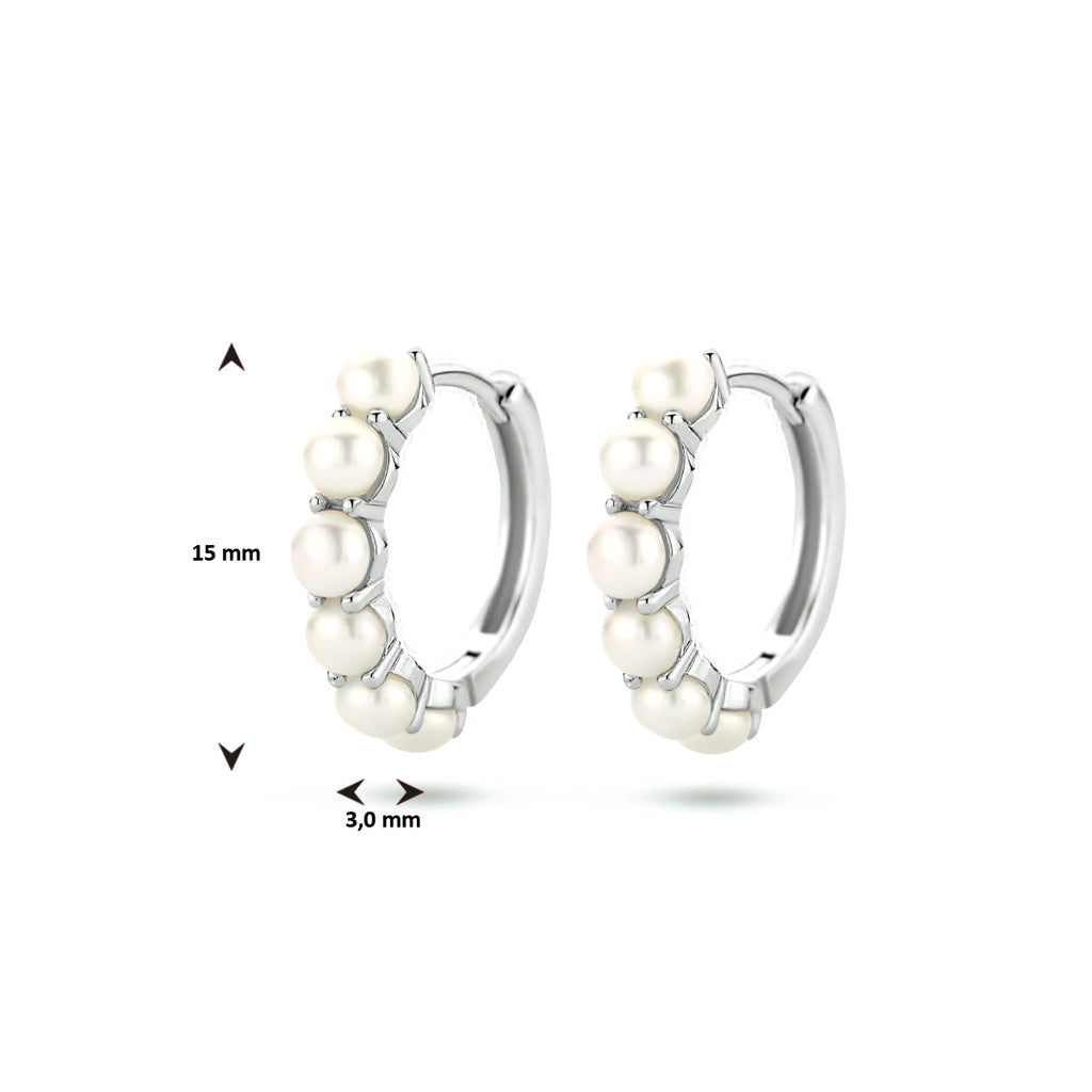 Klapoorringen parel zilver gerhodineerd