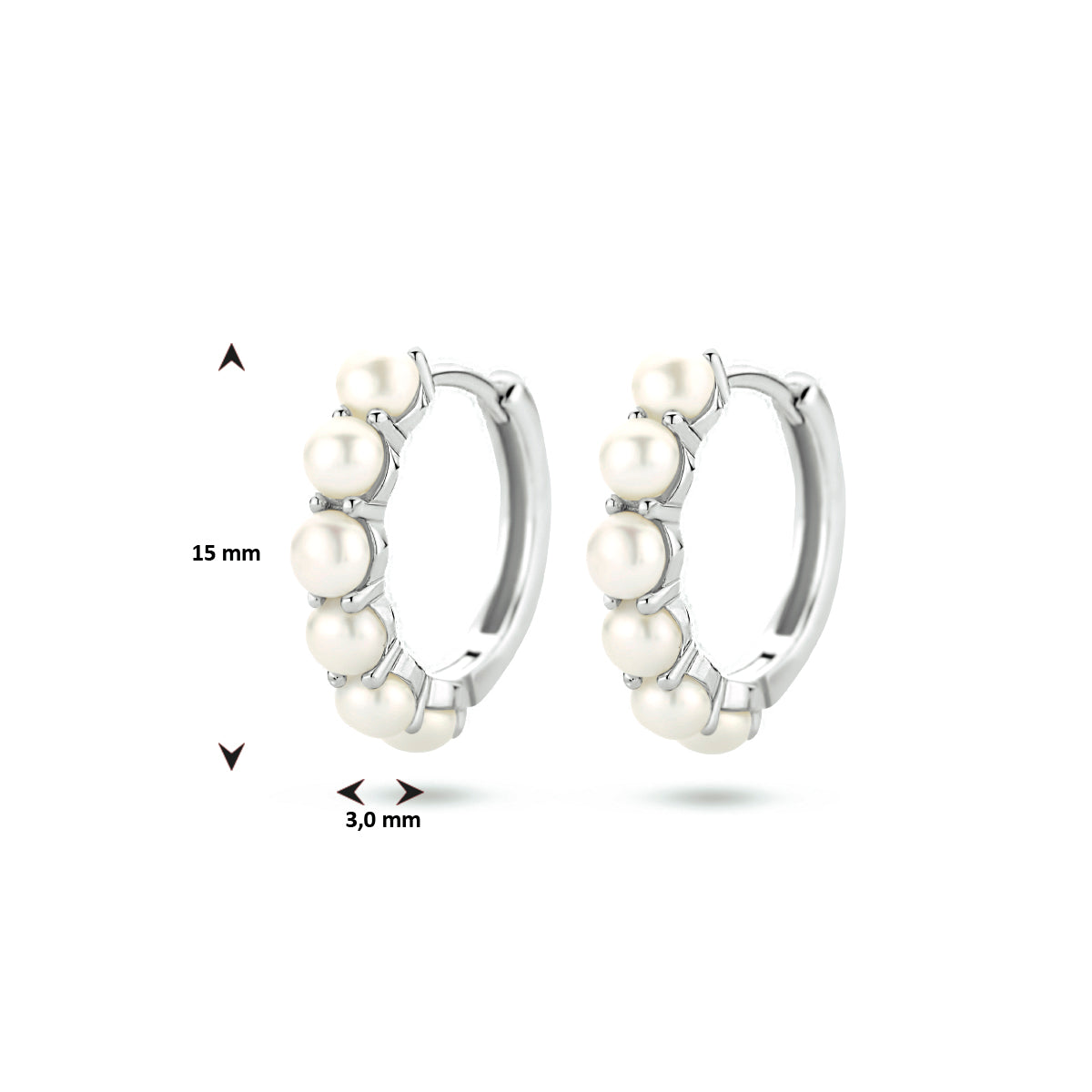 Klapoorringen parel zilver gerhodineerd
