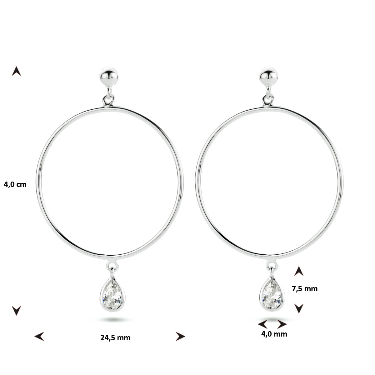 Oorhangers zirkonia zilver gerhodineerd