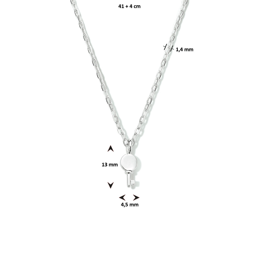 Collier sleutel 41 + 4 cm zilver gerhodineerd