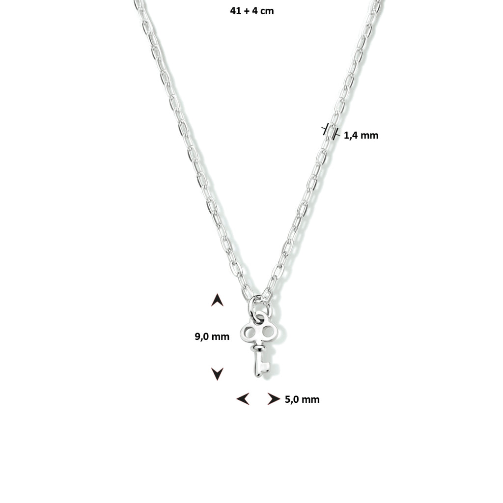 Collier sleutel 41 + 4 cm zilver gerhodineerd