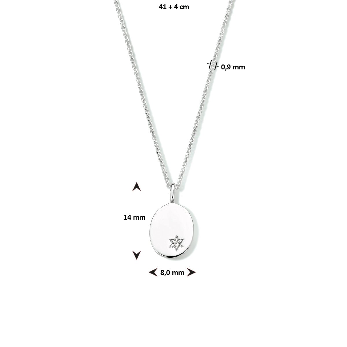 Graveercollier ovaal zirkonia 41 + 4 cm zilver gerhodineerd