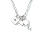 Collier slot, hart en sleutel 41 + 4 cm zilver gerhodineerd