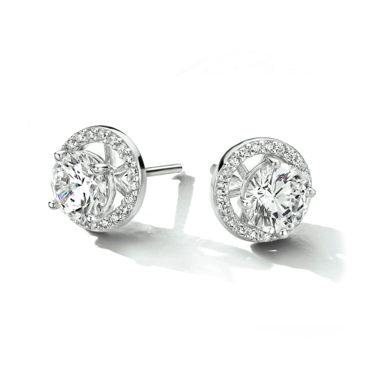 Oorknoppen zirkonia halo zilver gerhodineerd