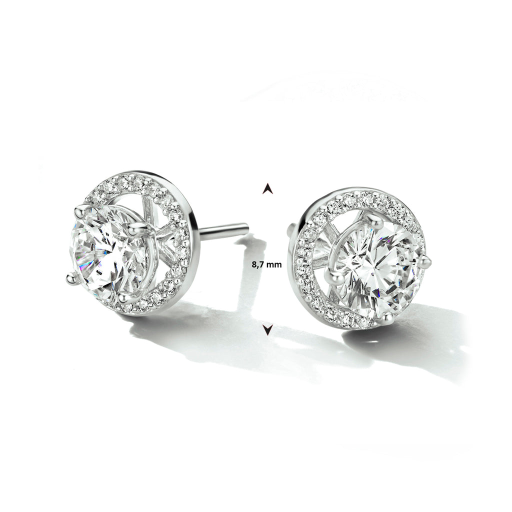 Oorknoppen zirkonia halo zilver gerhodineerd