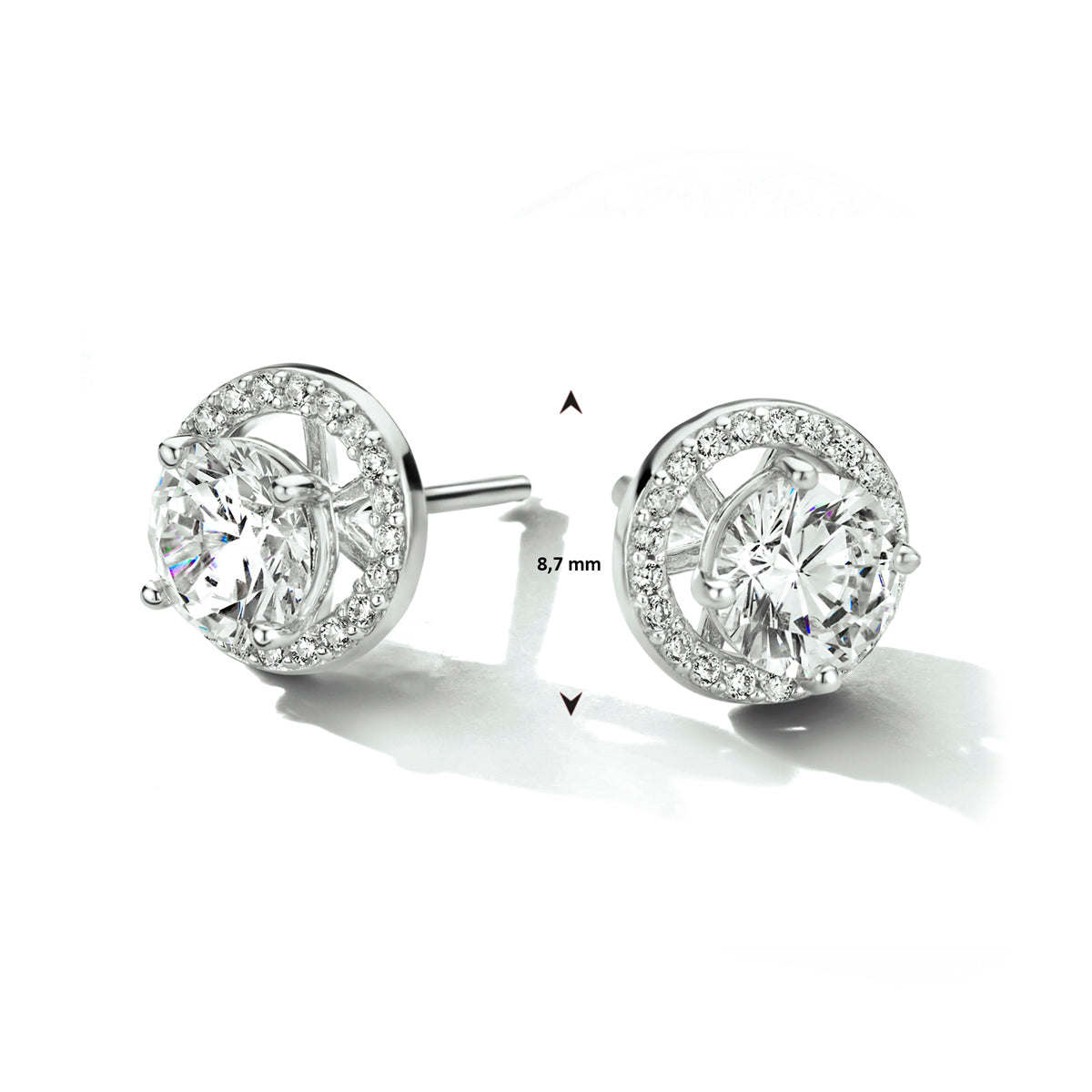 Oorknoppen zirkonia halo zilver gerhodineerd