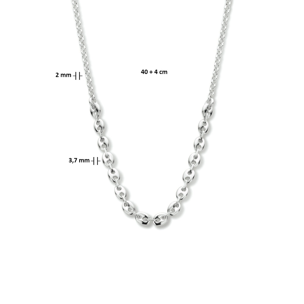 Collier 3,7 mm 40 + 4 cm zilver gerhodineerd