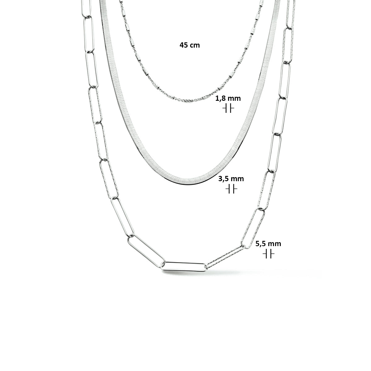 Multi-collier 5,5 mm 45 cm zilver gerhodineerd