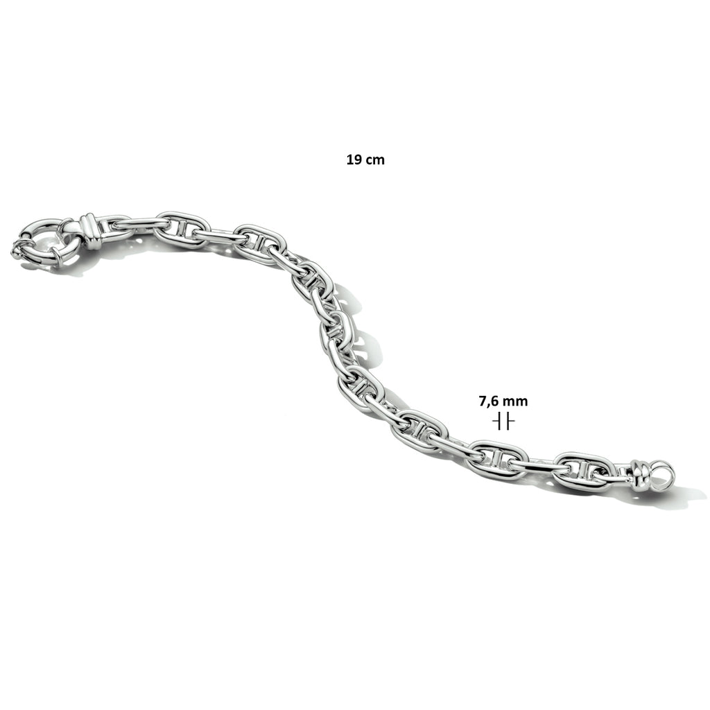 Armband marine 7,6 mm 19 cm met groot springslot zilver gerhodineerd