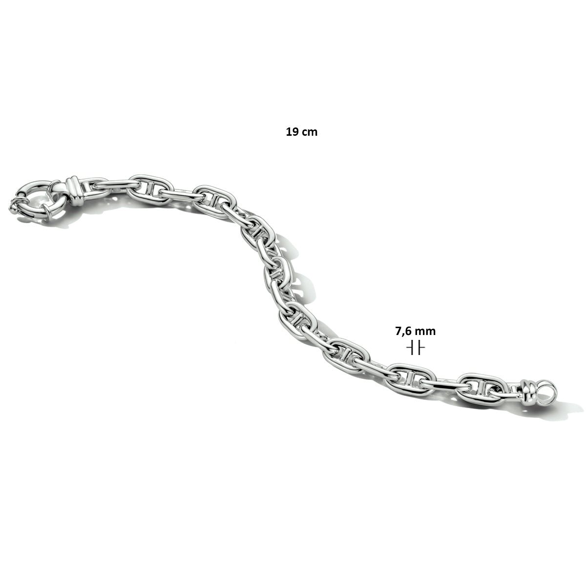 Armband marine 7,6 mm 19 cm met groot springslot zilver gerhodineerd