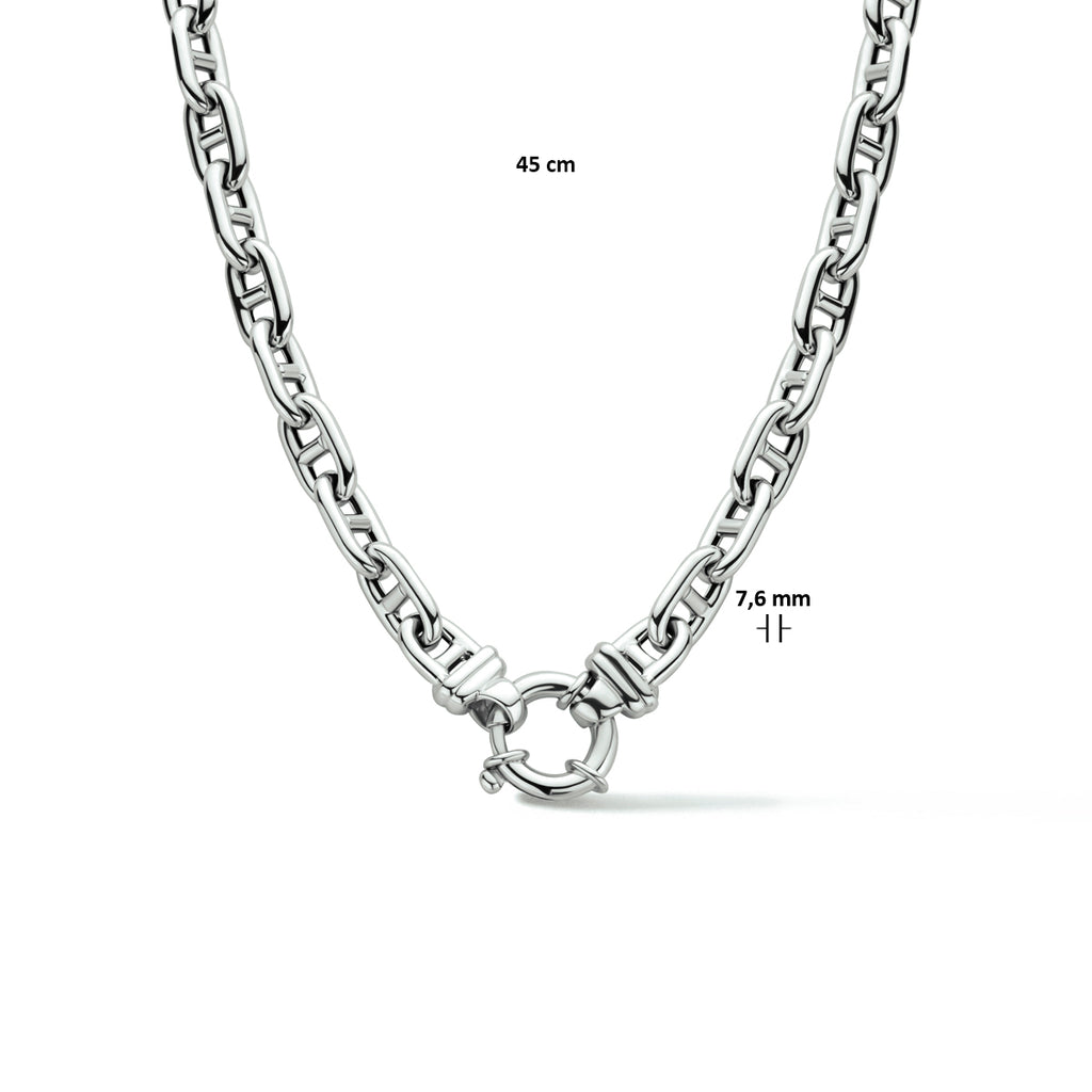 Collier marine 7,6 mm 45 cm met groot springslot zilver gerhodineerd