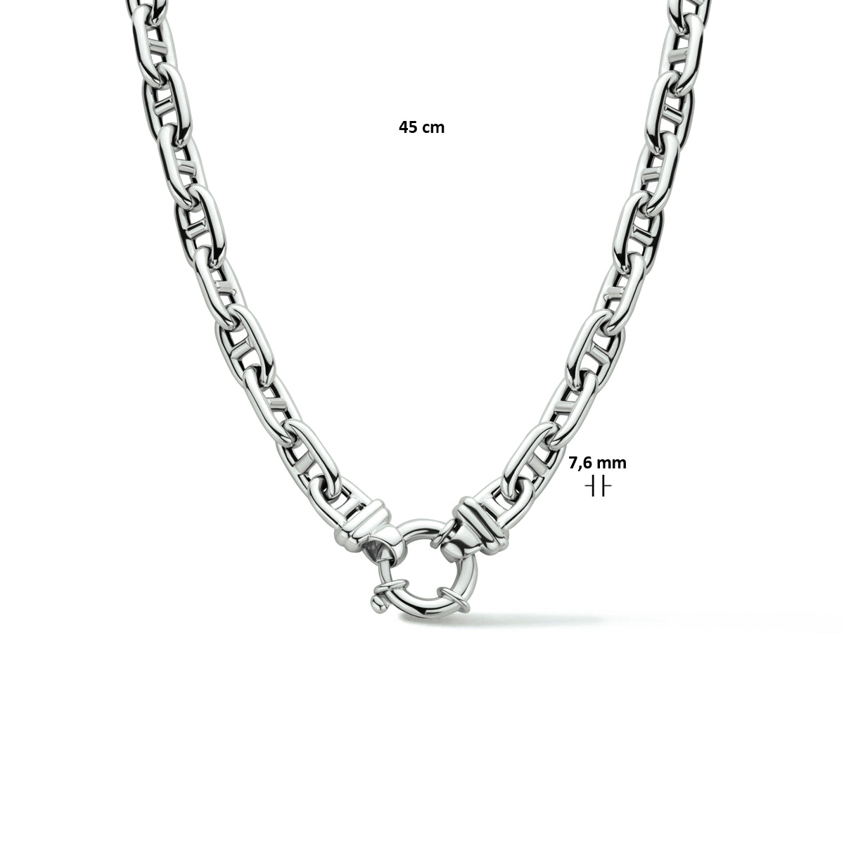 Collier marine 7,6 mm 45 cm met groot springslot zilver gerhodineerd