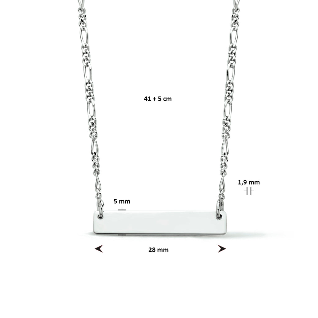 Graveercollier plaat 5,0 mm 41 + 5 cm zilver gerhodineerd