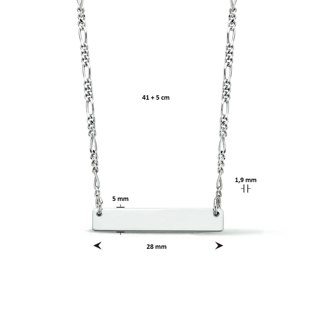 Graveercollier plaat 5,0 mm 41 + 5 cm zilver gerhodineerd