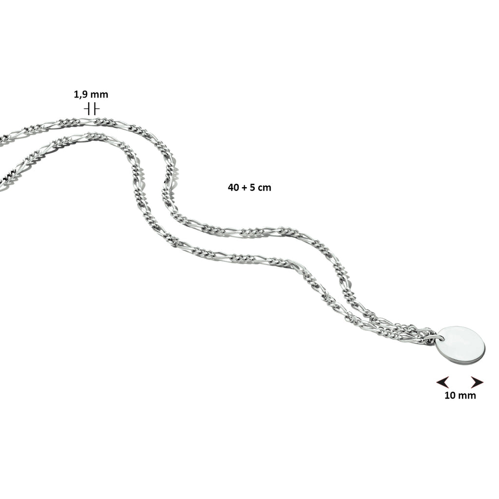 Graveercollier rondje 40 + 5 cm zilver gerhodineerd