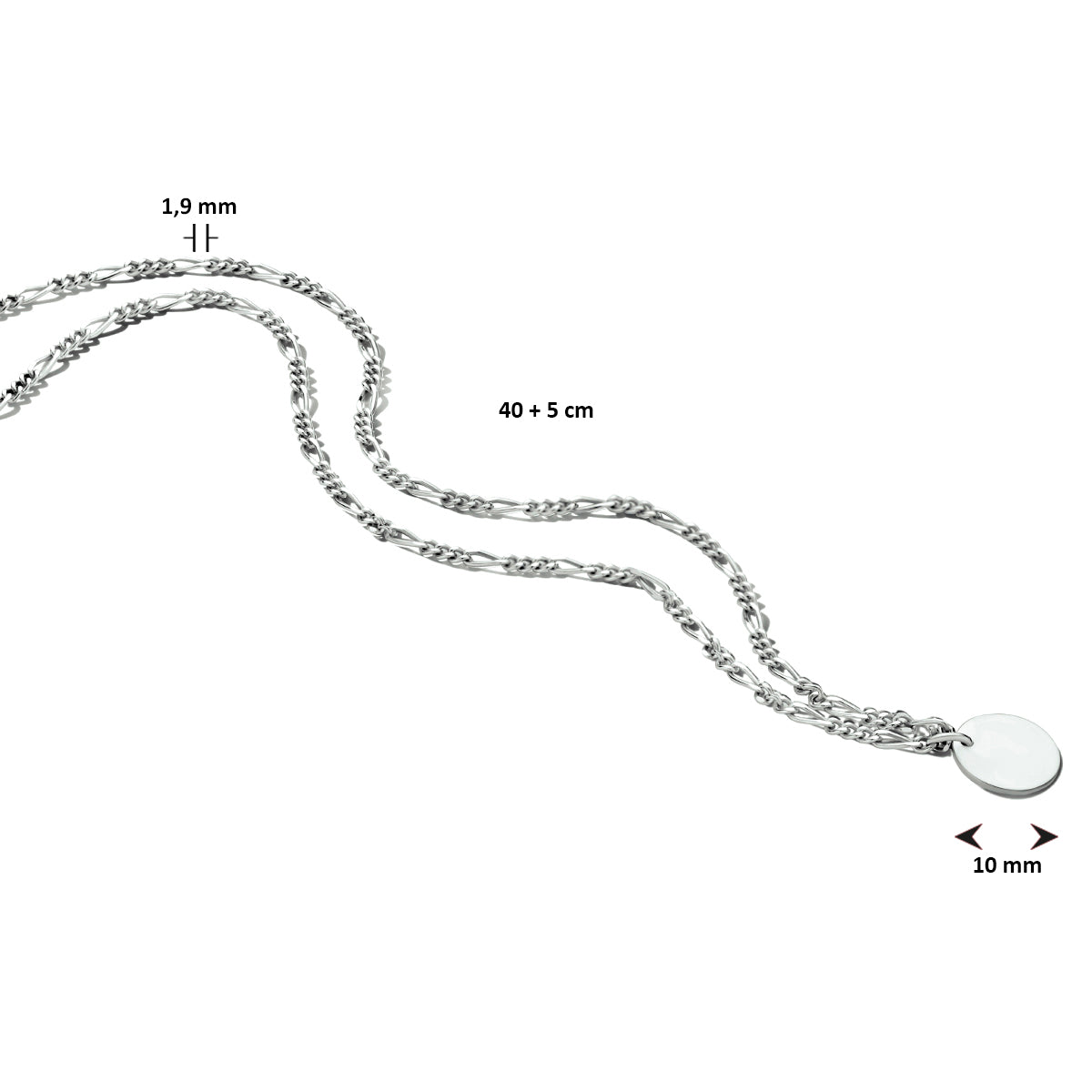 Graveercollier rondje 40 + 5 cm zilver gerhodineerd