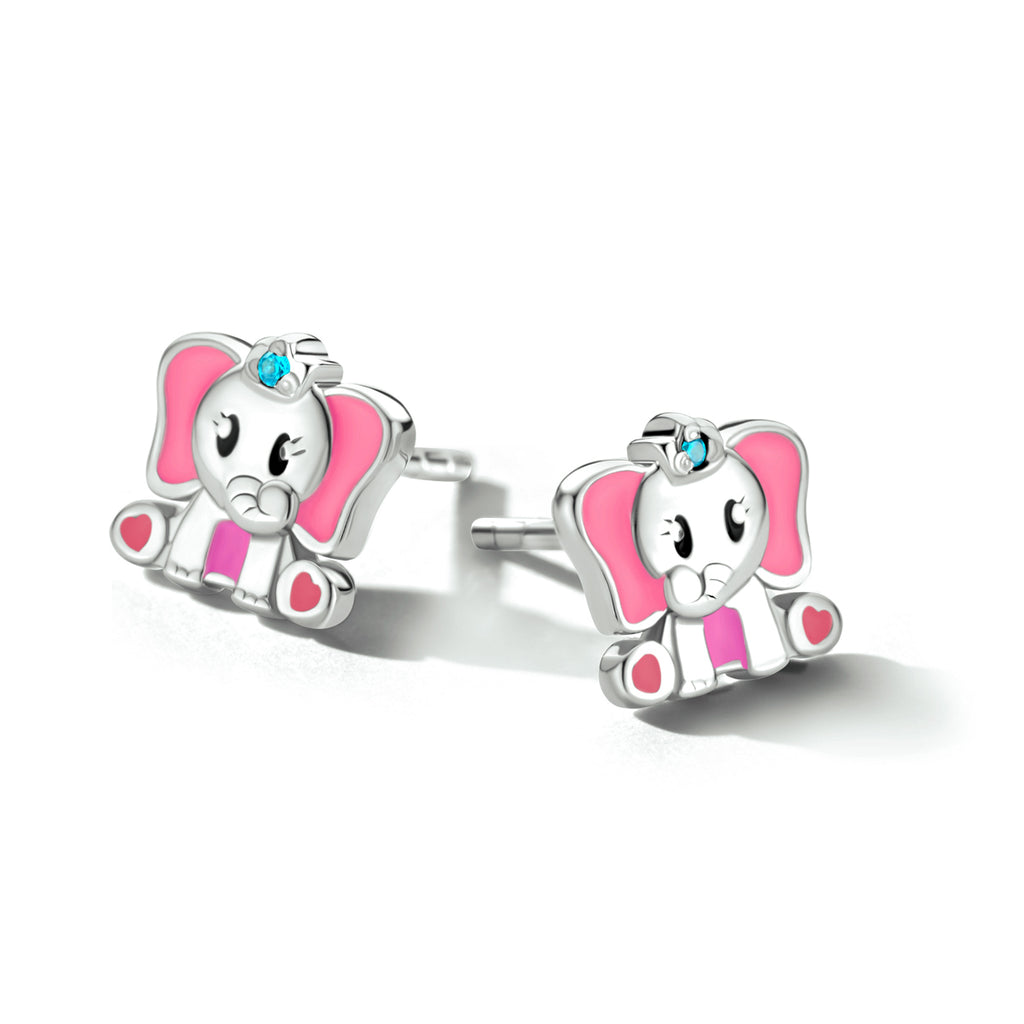 Oorknoppen olifant blauw zirkonia zilver gerhodineerd