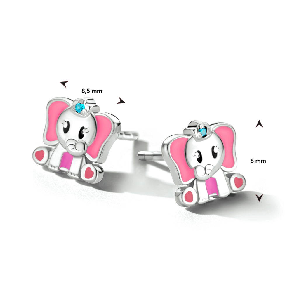 Oorknoppen olifant blauw zirkonia zilver gerhodineerd