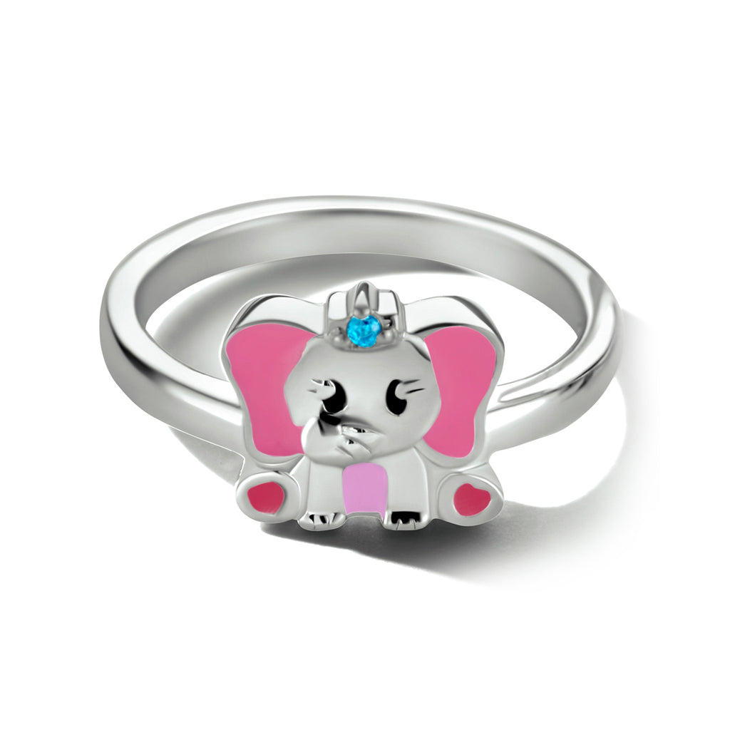 Ring olifant blauw zirkonia zilver gerhodineerd
